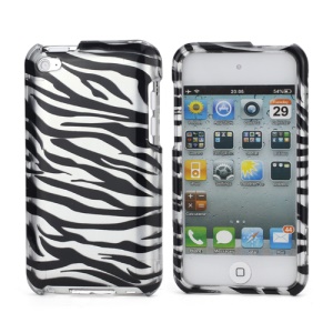 Zebra Stipe 2 in 1 Snap-on Hard Plastic Case for iPod Touch 4 - Black / Silver