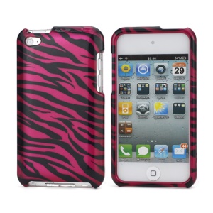 Zebra Stipe 2 in 1 Snap-on Hard Plastic Case for iPod Touch 4 - Black / Rose