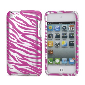 Zebra Stipe 2 in 1 Snap-on Hard Plastic Case for iPod Touch 4 - Silver / Rose