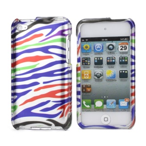 Zebra Stipe 2 in 1 Snap-on Hard Plastic Case for iPod Touch 4 - Silver / Colorful