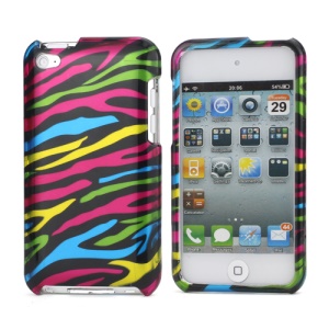 Zebra Stipe 2 in 1 Snap-on Hard Plastic Case for iPod Touch 4 - Black / Colorful
