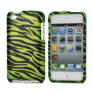 Zebra Stipe 2 in 1 Snap-on Hard Plastic Case for iPod Touch 4 - Black / Green
