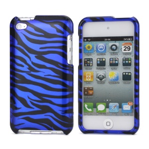 Zebra Stipe 2 in 1 Snap-on Hard Plastic Case for iPod Touch 4 - Black / Dark Blue