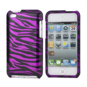 Zebra Stipe 2 in 1 Snap-on Hard Plastic Case for iPod Touch 4 - Black / Purple