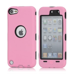 Snap-on Plastic and Silicone Combo Defender case for iPod Touch 5 - Black / Pink