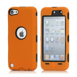 Snap-on Plastic and Silicone Combo Defender case for iPod Touch 5 - Black / Orange