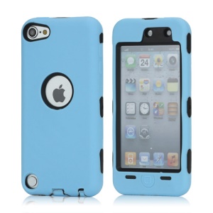 Snap-on Plastic and Silicone Combo Defender case for iPod Touch 5 - Black / Baby Blue
