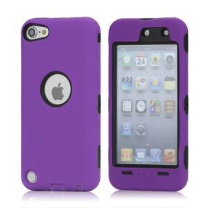 Snap-on Plastic and Silicone Combo Defender case for iPod Touch 5 - Black / Purple