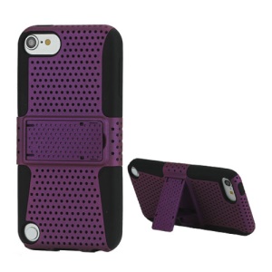 2 in 1 Ventilated Plastic and Silicone Combo Case with Stand for iPod Touch 5 - Black / Purple