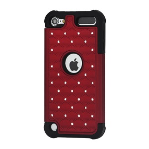 Shiny Diamond Hard Cover with Soft Silicone Core Hybrid Shell Case for iPod Touch 5 - Black / Red