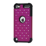 Shiny Diamond Hard Cover with Soft Silicone Core Hybrid Shell Case for iPod Touch 5 - Black / Rose