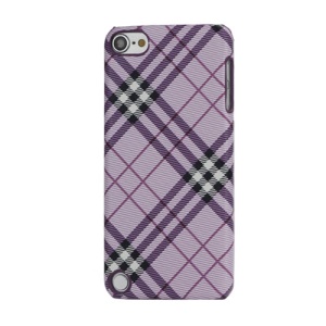 Stylish Plaid Pattern Leather Skin Hard Case for iPod Touch 5 - Purple