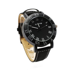 Retro Leather Strap Couple Watch Lovers Gift Wristwatch for Men - Black