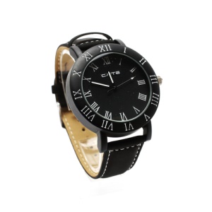 Retro Leather Strap Couple Watch Lovers Gift Wristwatch for Women - Black