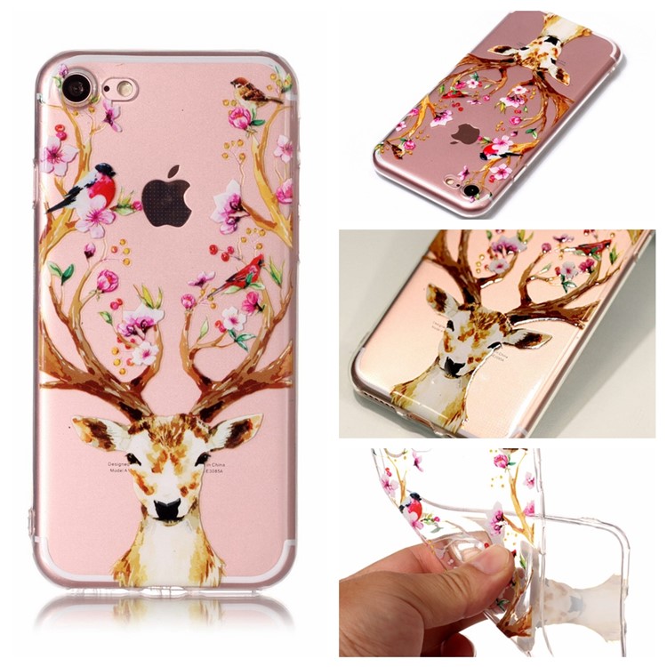 Embossed Soft TPU Case for iPhone 8 / 7 4.7 inch - Deer with Flower