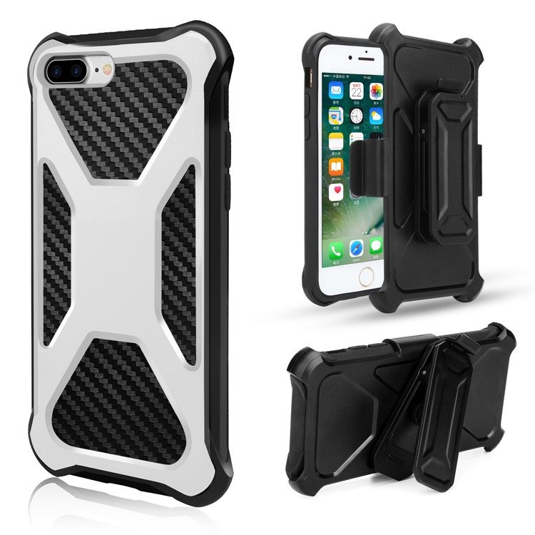 Carbon Fiber Texture Belt Clip Rugged Kickstand PC TPU Holster Cover for iPhone 8 Plus/7 Plus - White
Carbon Fiber Texture Belt Clip Rugged Kickstand PC TPU Holster Cover for iPhone 8 Plus/7 Plus - White