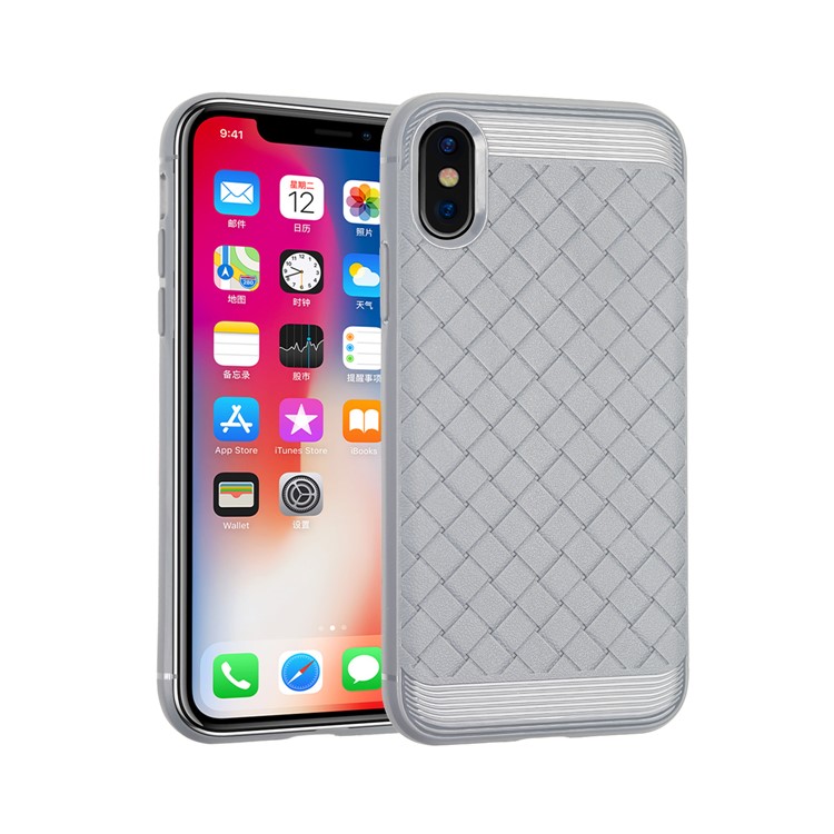 Woven Pattern TPU Back Case for iPhone XS/X 5.8 inch - Grey