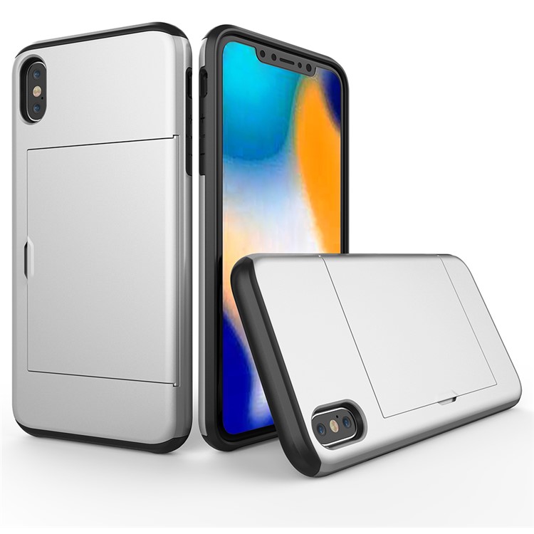 Plastic + TPU Hybrid Phone Casing with Card Slot for iPhone Xs Max 6.5-inch - Silver, iPhone XS Max
Plastic + TPU Hybrid Phone Casing with Card Slot for iPhone Xs Max 6.5-inch - Silver, iPhone XS Max
