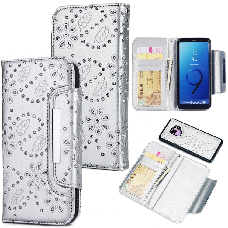 Glittery Leaves Flowers Leather Wallet Cover + Detachable Inner TPU Back Cover for Samsung Galaxy S9 SM-G960 - Silver
Glittery Leaves Flowers Leather Wallet Cover + Detachable Inner TPU Back Cover for Samsung Galaxy S9 SM-G960 - Silver