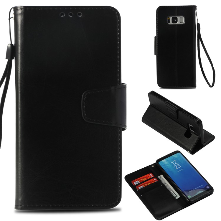 Retro PU Leather Wallet Magnetic Phone Casing for Samsung Galaxy S8 G950 - Black