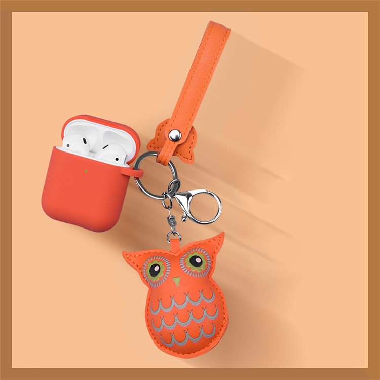 LEEU DESIGN Aesthetic Pendant Cartoon Protective Cases for Apple AirPods with Charging Case (2016) - Orange/Owl, Apple AirPods with Charging Case (2016)