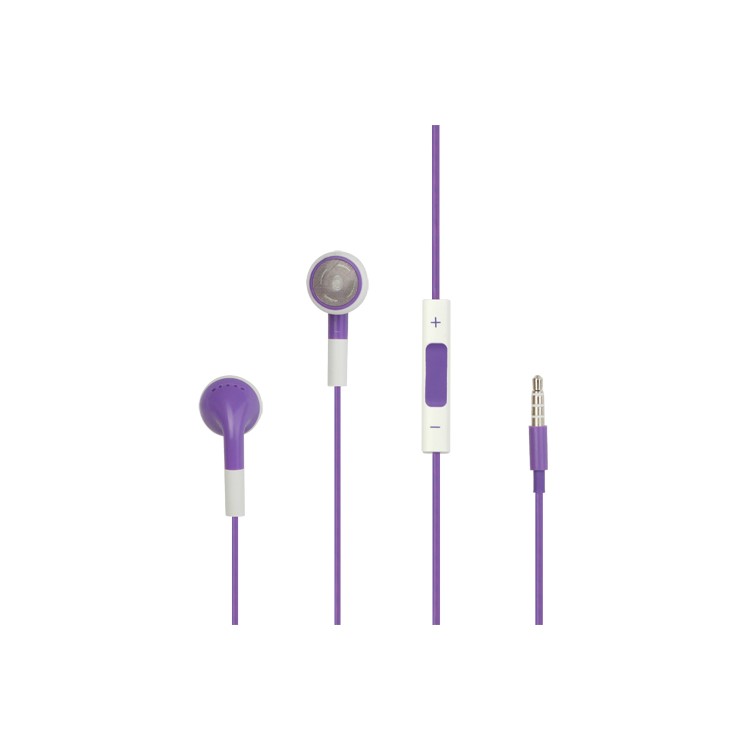 iPhone 4S Stereo Headphones with Volume Control and Mic (Round Earbuds) - Purple