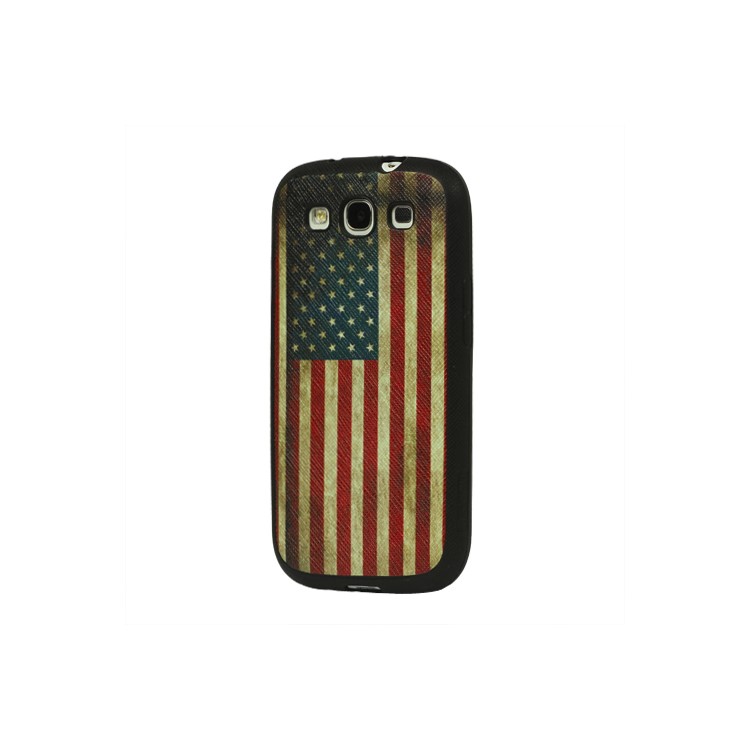 Retro American Flag Samsung Galaxy S 3 / III I9300 Leather Coated TPU Case