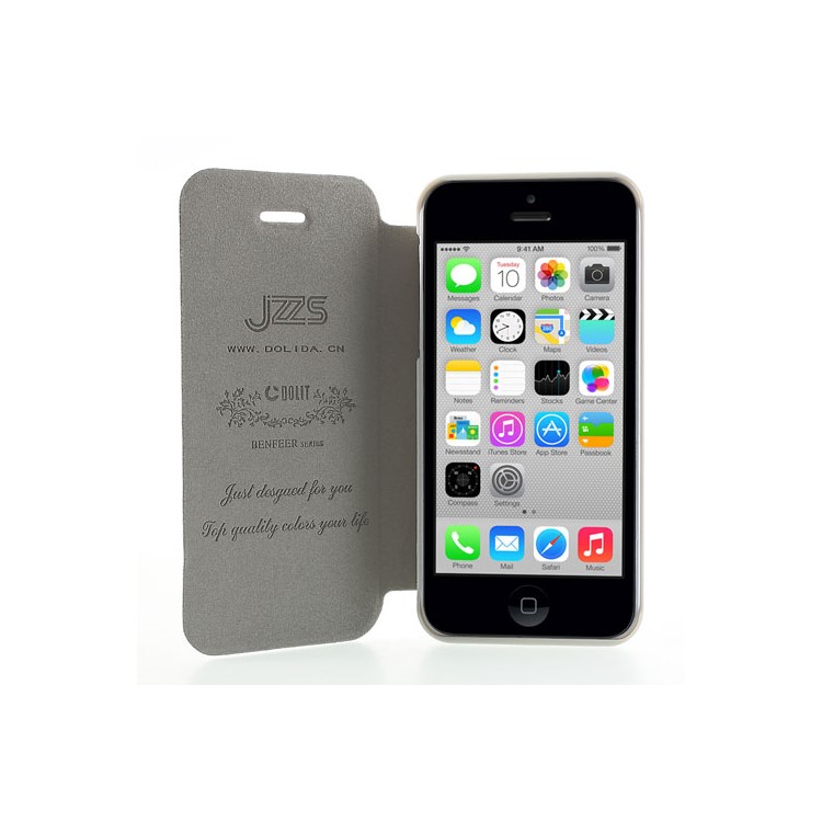 JZZS Oracle Grain Leather Flip Cover for iPhone 5c - White
