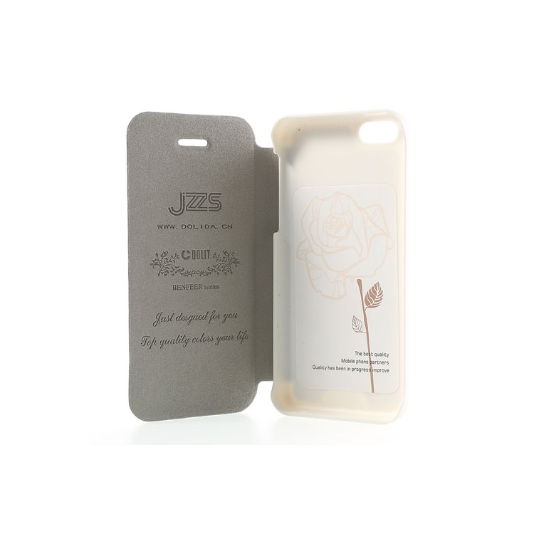 JZZS Oracle Grain Leather Flip Cover for iPhone 5c - White