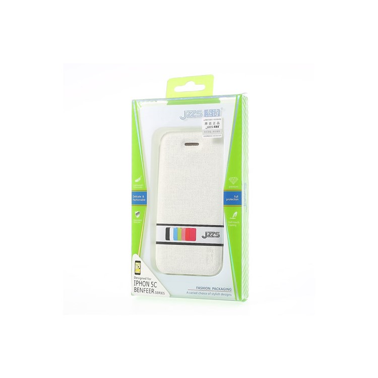 JZZS Oracle Grain Leather Flip Cover for iPhone 5c - White