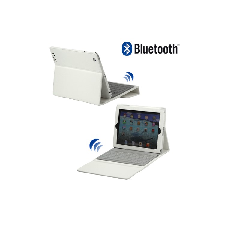 Stylish Bluetooth Keyboard Leather Flip Case for iPad 2 - White