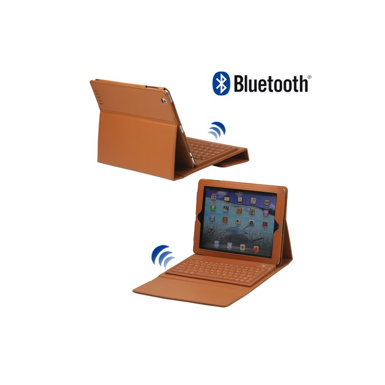 Stylish Bluetooth Keyboard Leather Flip Case for iPad 2 - Brown