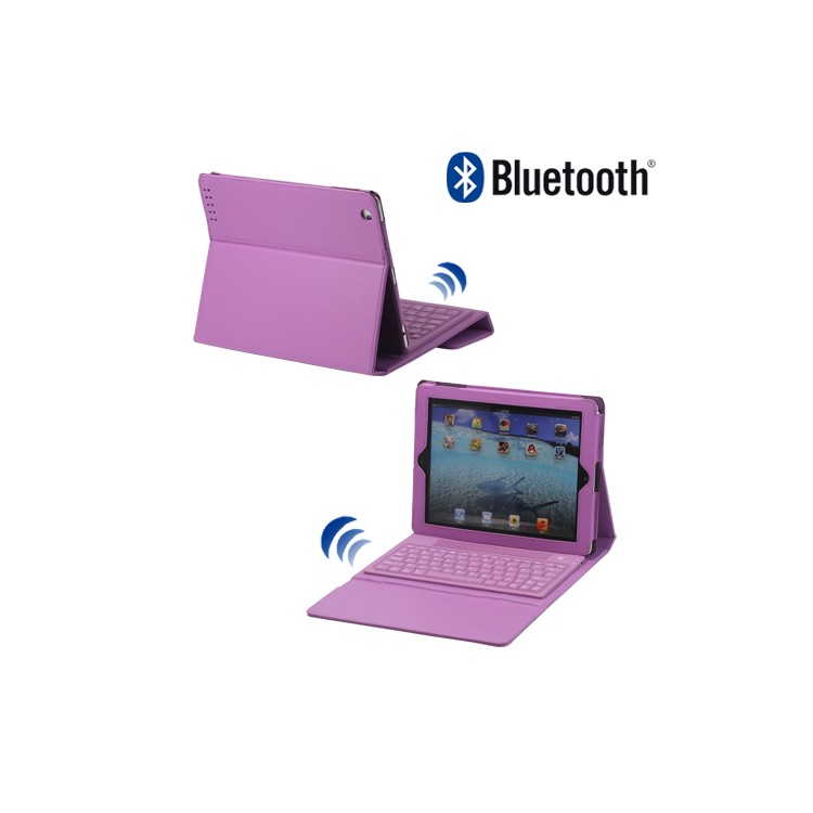 Stylish Bluetooth Keyboard Leather Flip Case for iPad 2 - Purple