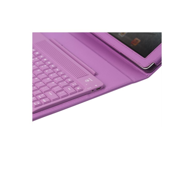 Stylish Bluetooth Keyboard Leather Flip Case for iPad 2 - Purple