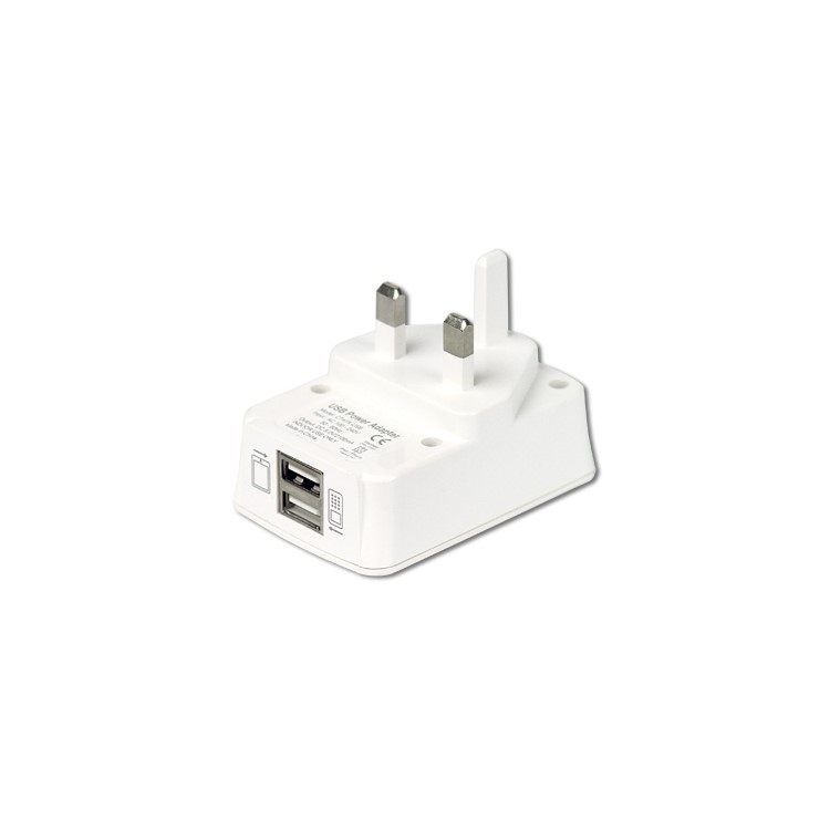 Dual USB Power Adapter AC Wall Charger for iPad / iPhone / iPod / Mobile phone etc (UK Plug)