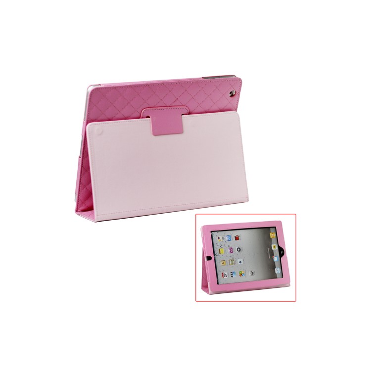 Grid Folio Leather Stand Case for iPad 2 3 4 - Pink