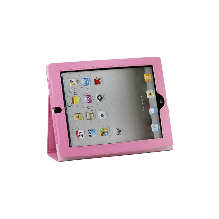 Grid Folio Leather Stand Case for iPad 2 3 4 - Pink