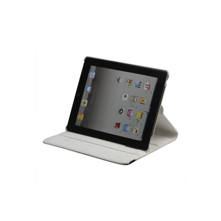 New iPad 2 3 4 Leather Stand Case Cover Flowers Embossing 360 Degree Rotary - White