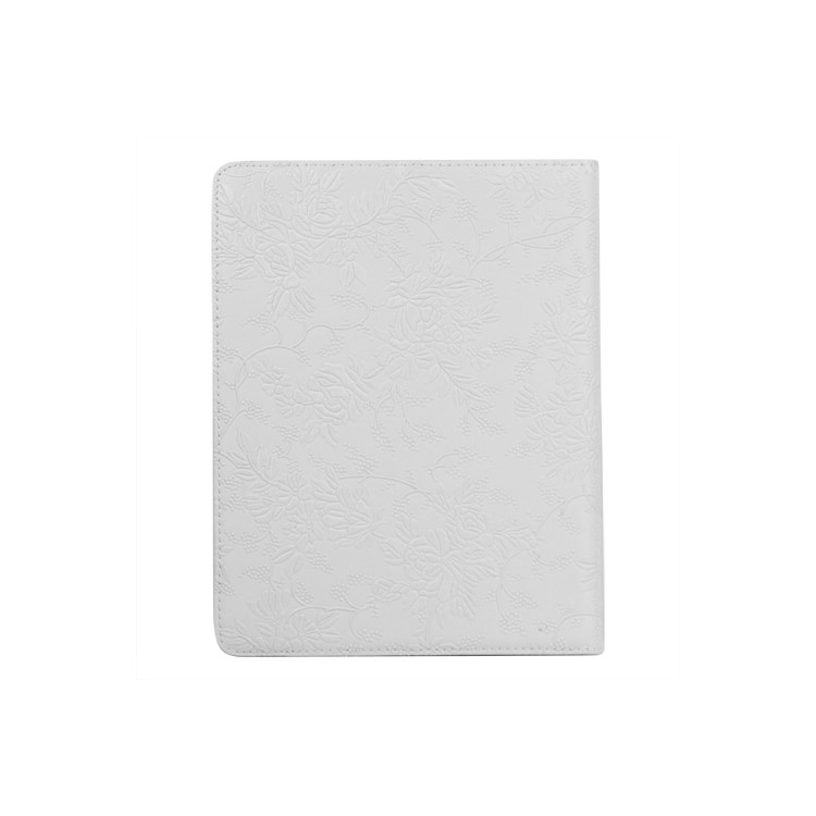 New iPad 2 3 4 Leather Stand Case Cover Flowers Embossing 360 Degree Rotary - White