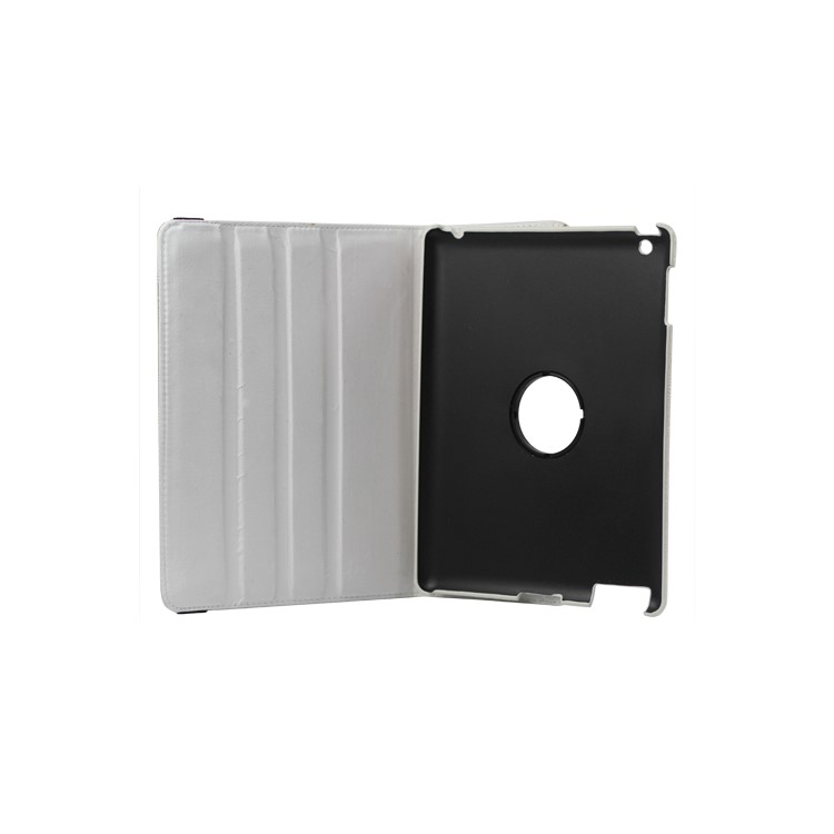 New iPad 2 3 4 Leather Stand Case Cover Flowers Embossing 360 Degree Rotary - White