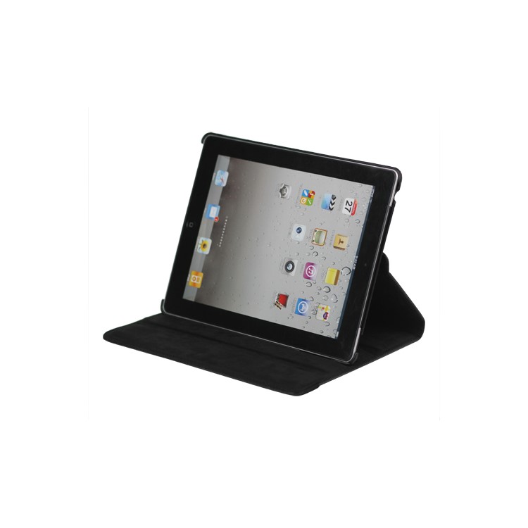 New iPad 2 3 4 Leather Stand Case Cover Flowers Embossing 360 Degree Rotary - Black