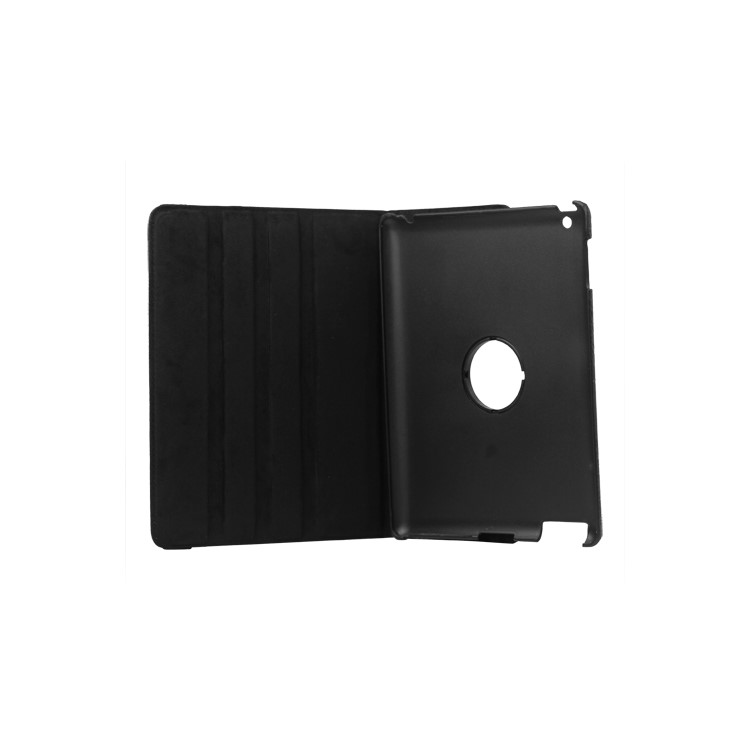 New iPad 2 3 4 Leather Stand Case Cover Flowers Embossing 360 Degree Rotary - Black