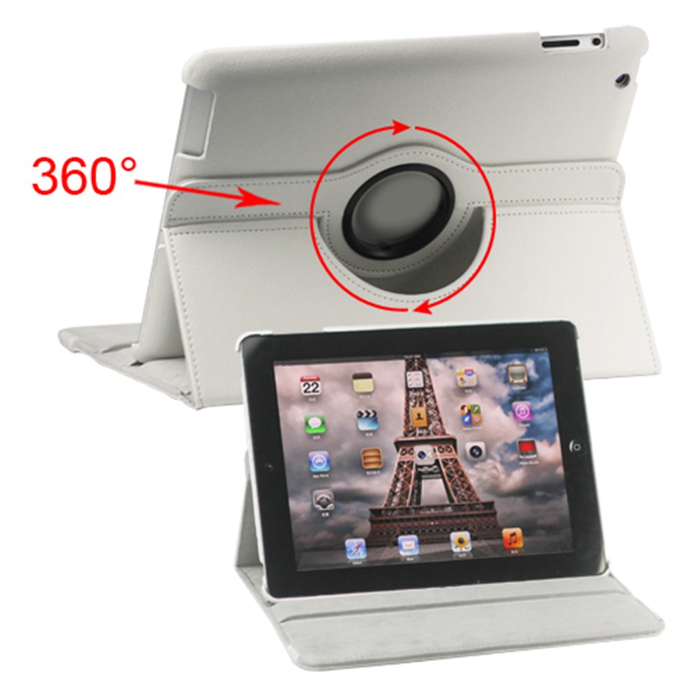 360 Degree Rotating New iPad 2 3 4 Leather Case Cover with Stand - White