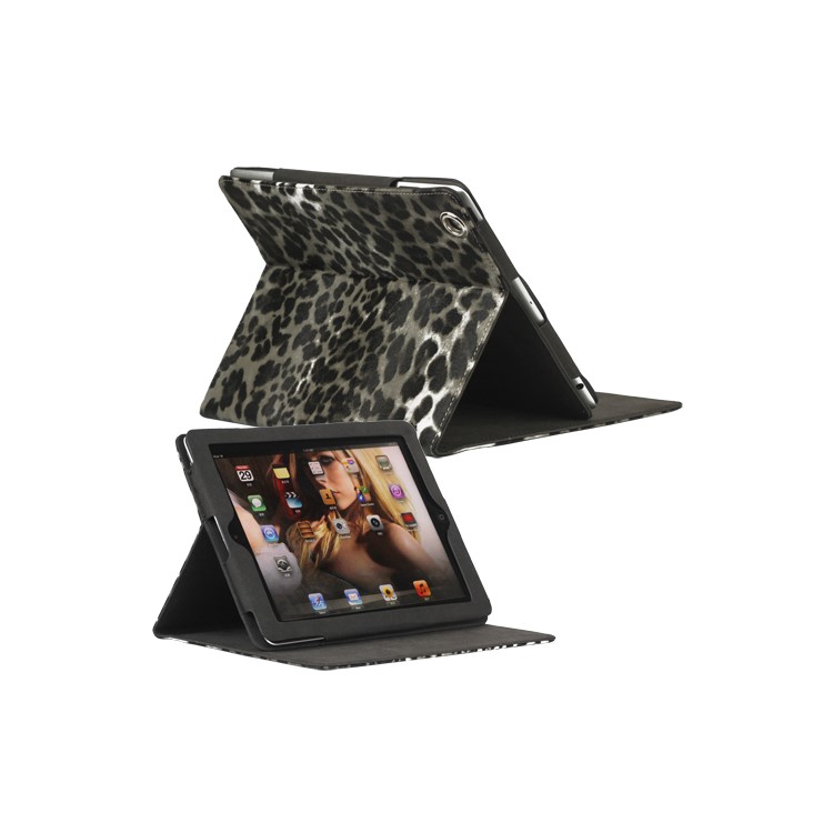 Leopard Folio Leather Case Stand for New iPad 2 3 4 - Black