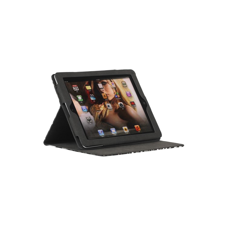 Leopard Folio Leather Case Stand for New iPad 2 3 4 - Black