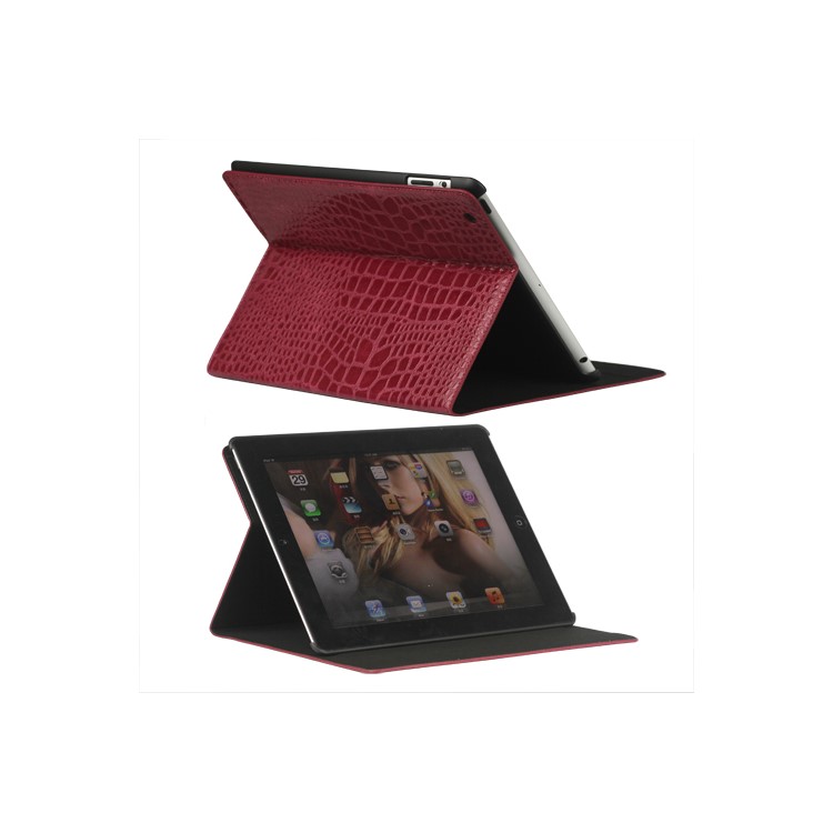 Crocodile Folio Leather Case Stand for New iPad 4th 3rd 2nd Gen - Purple