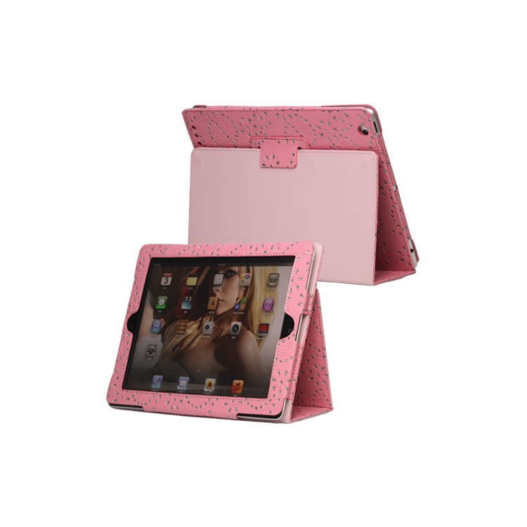 Glittery Flora Leather Stand Case for New iPad 2 3 4 - Pink