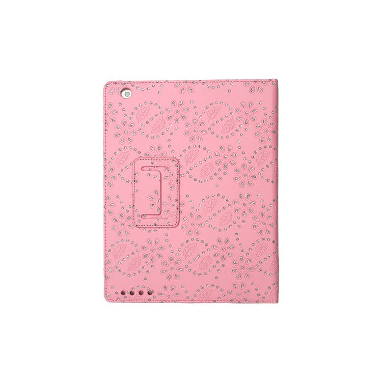 Glittery Flora Leather Stand Case for New iPad 2 3 4 - Pink