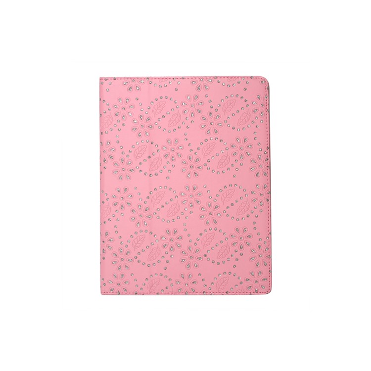 Glittery Flora Leather Stand Case for New iPad 2 3 4 - Pink