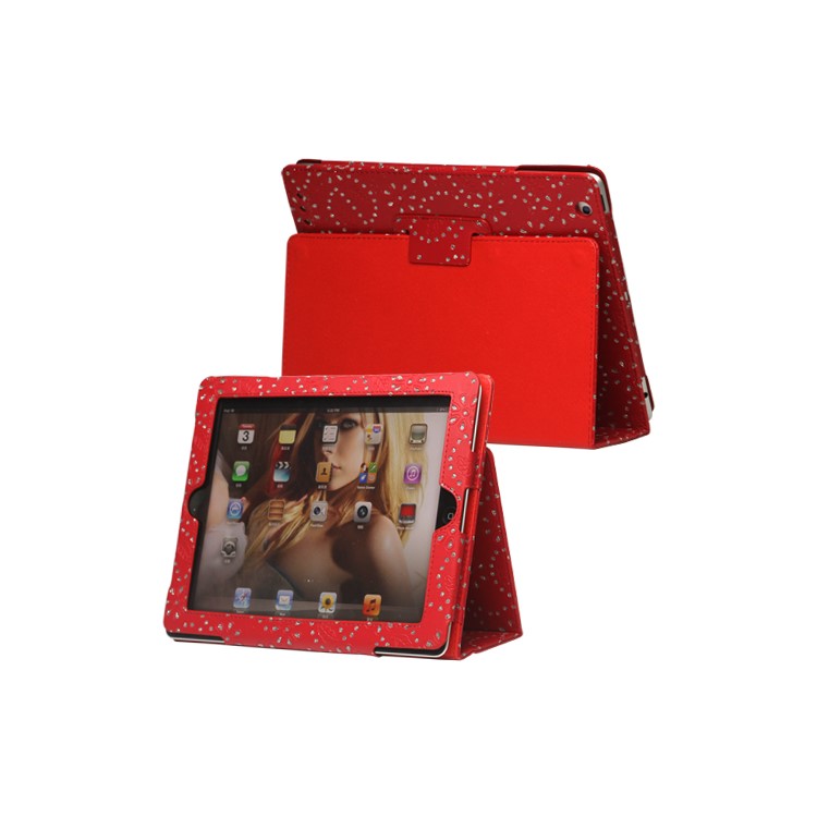 Glittery Flora Leather Stand Case for New iPad 2 3 4 - Red